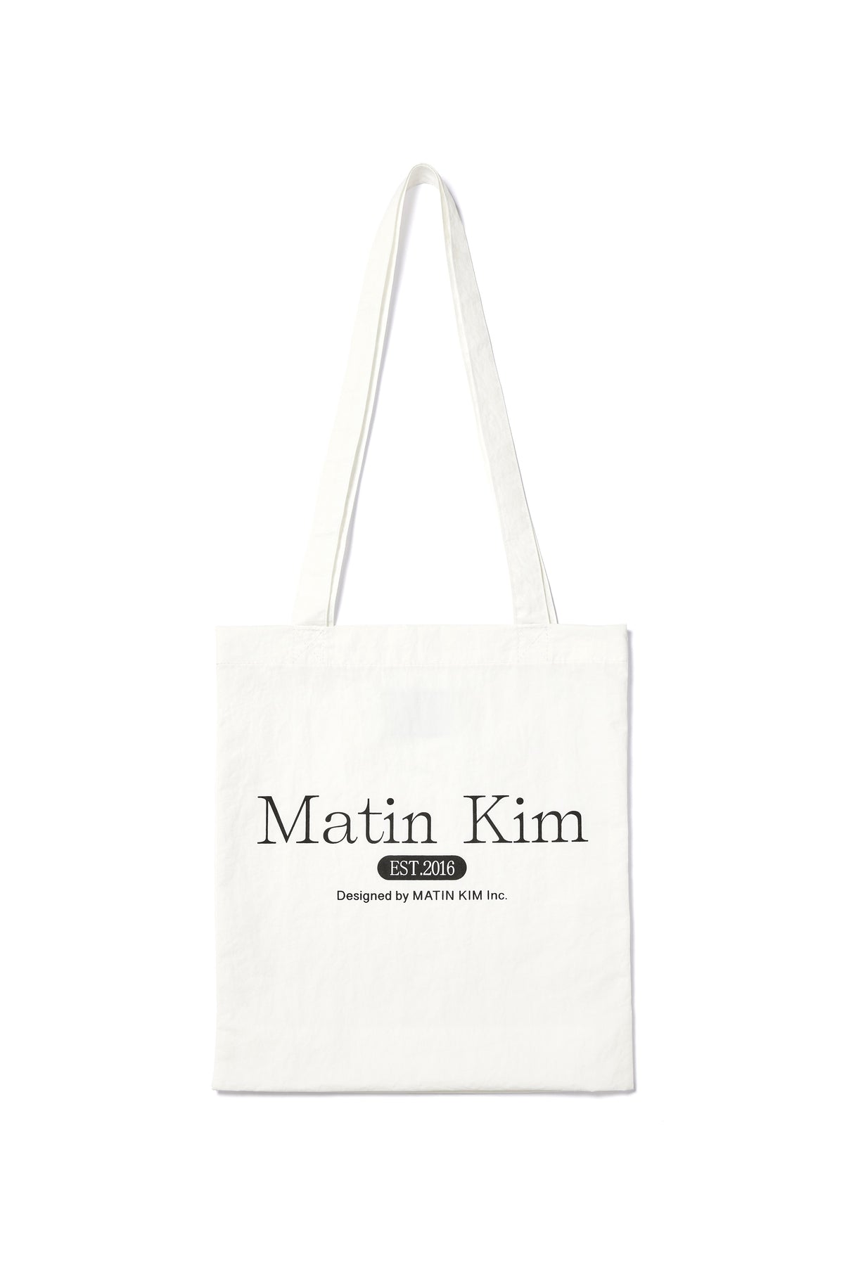 Túi tote unisex với họa tiết chữ in, màu trắng, thiết kế hiện đại.