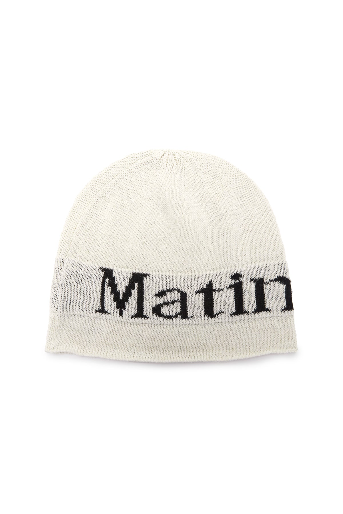 White linen MATIN KIM cap with logo lettering and visible stitching.