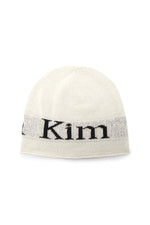 White linen MATIN KIM cap with logo lettering and visible stitching.