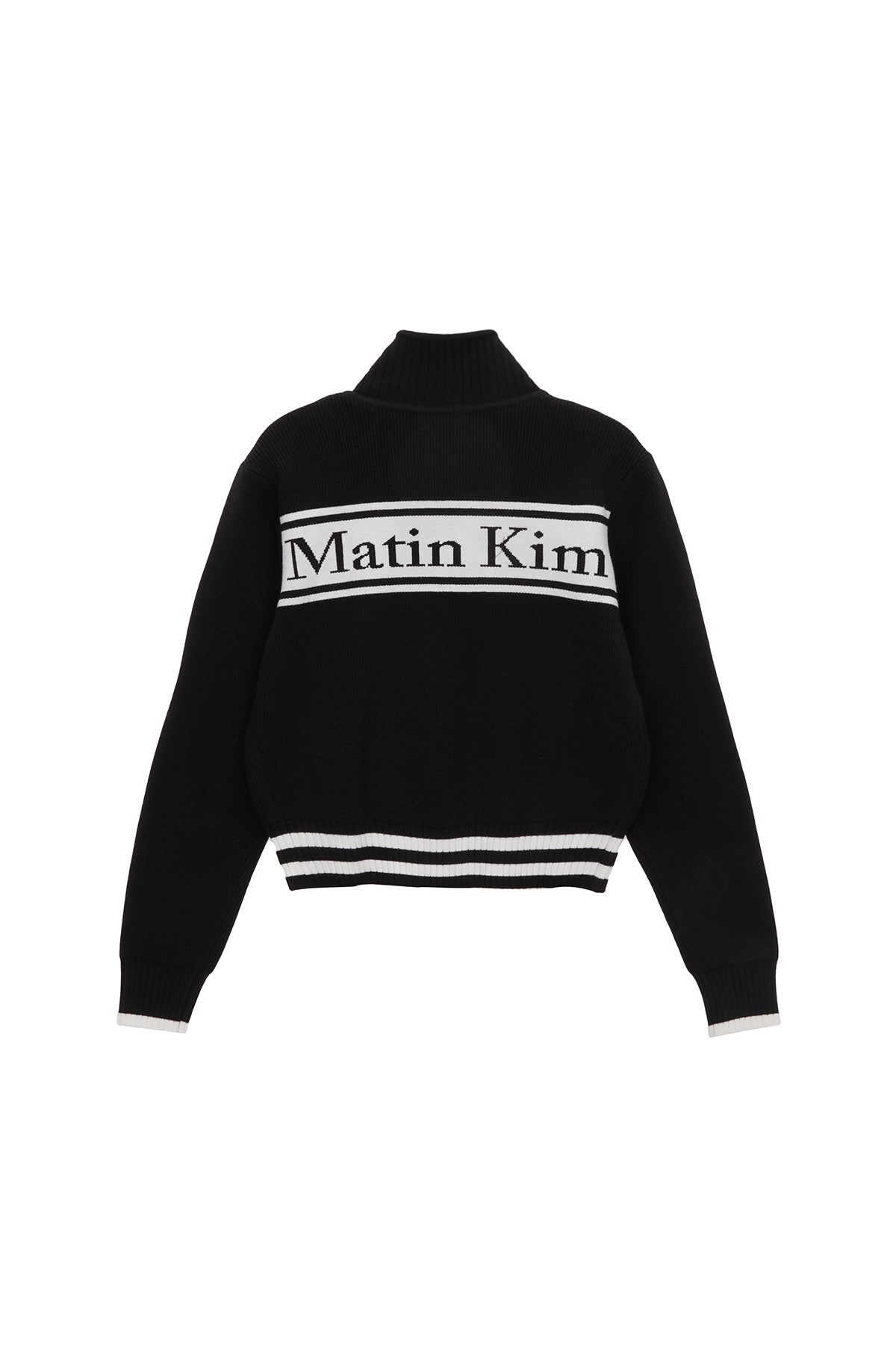Áo khoác dệt kim unisex với họa tiết kẻ sọc, thiết kế dáng cropped và khóa kéo.