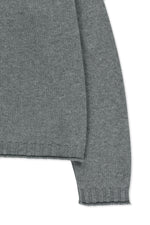 Áo khoác cropped nữ len cashmere với khóa kéo, tay dài và cổ dệt gân, màu xám.