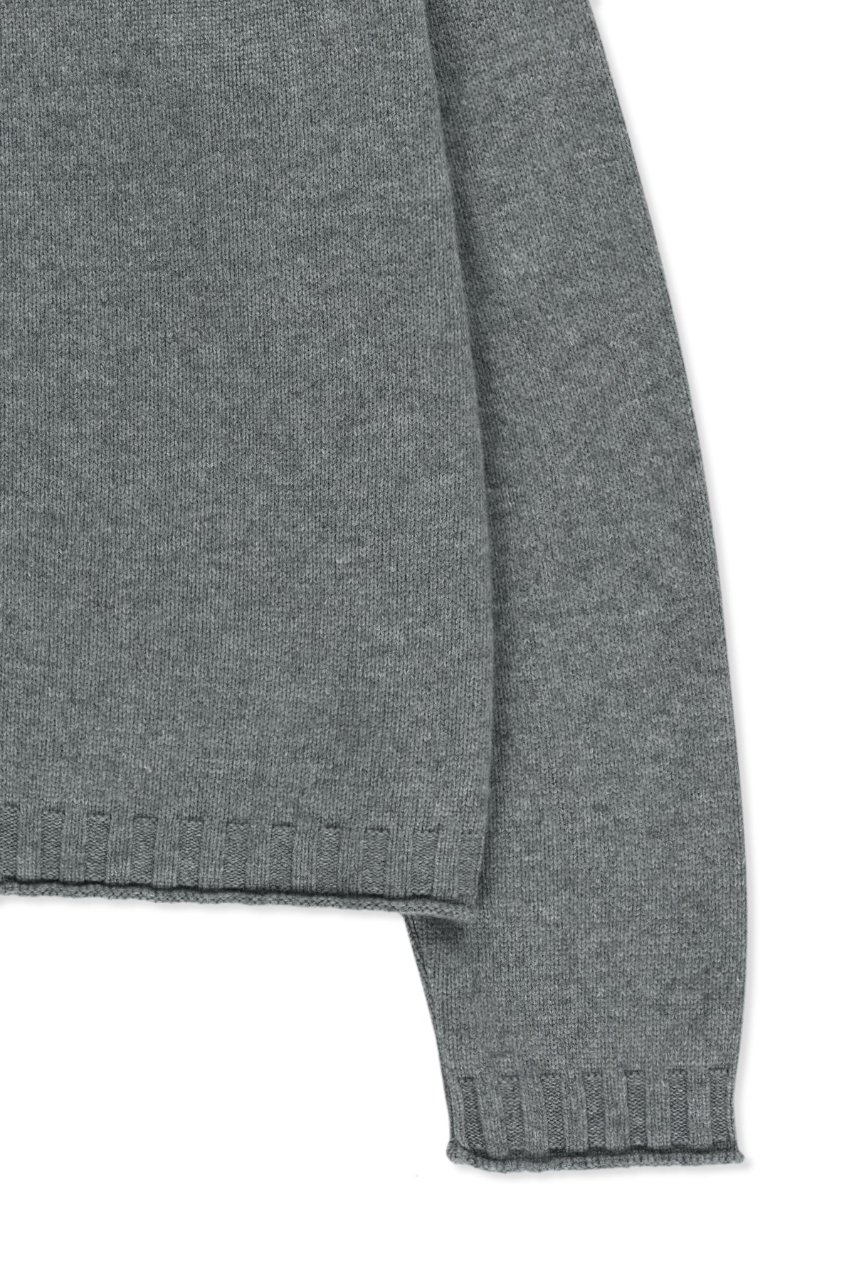 Áo khoác cropped nữ len cashmere với khóa kéo, tay dài và cổ dệt gân, màu xám.