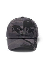 Mũ bóng chày unisex màu charcoal họa tiết rằn ri, logo Matin Kim ở mặt trước, vành cong, khóa strapback điều chỉnh được