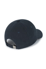 Mũ bóng chày unisex màu navy, vành cong, phom cứng, in logo Matin Kim ở mặt trước và dây strapback phía sau.