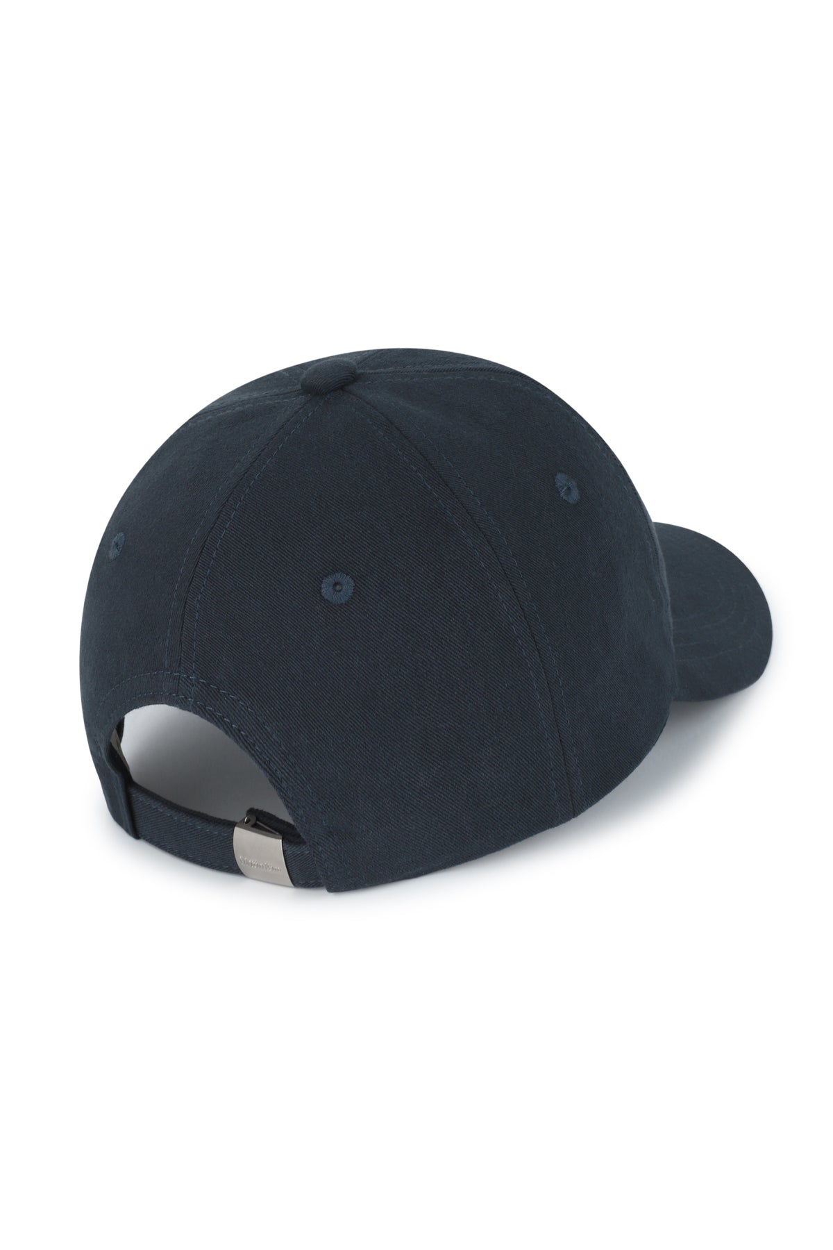 Mũ bóng chày unisex màu navy, vành cong, phom cứng, in logo Matin Kim ở mặt trước và dây strapback phía sau.