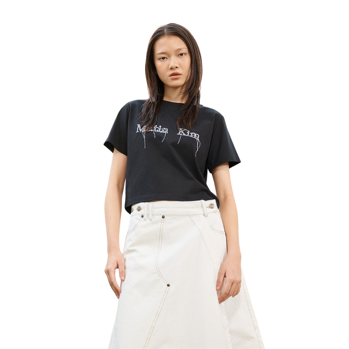Áo Thời Trang Nữ Matin Kim Logo Thread Point Crop Top - Black