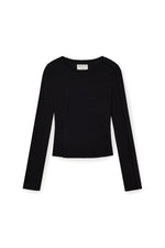 Áo blouse nữ slim fit với chi tiết nút bấm ẩn và cổ tròn, phong cách hiện đại.
