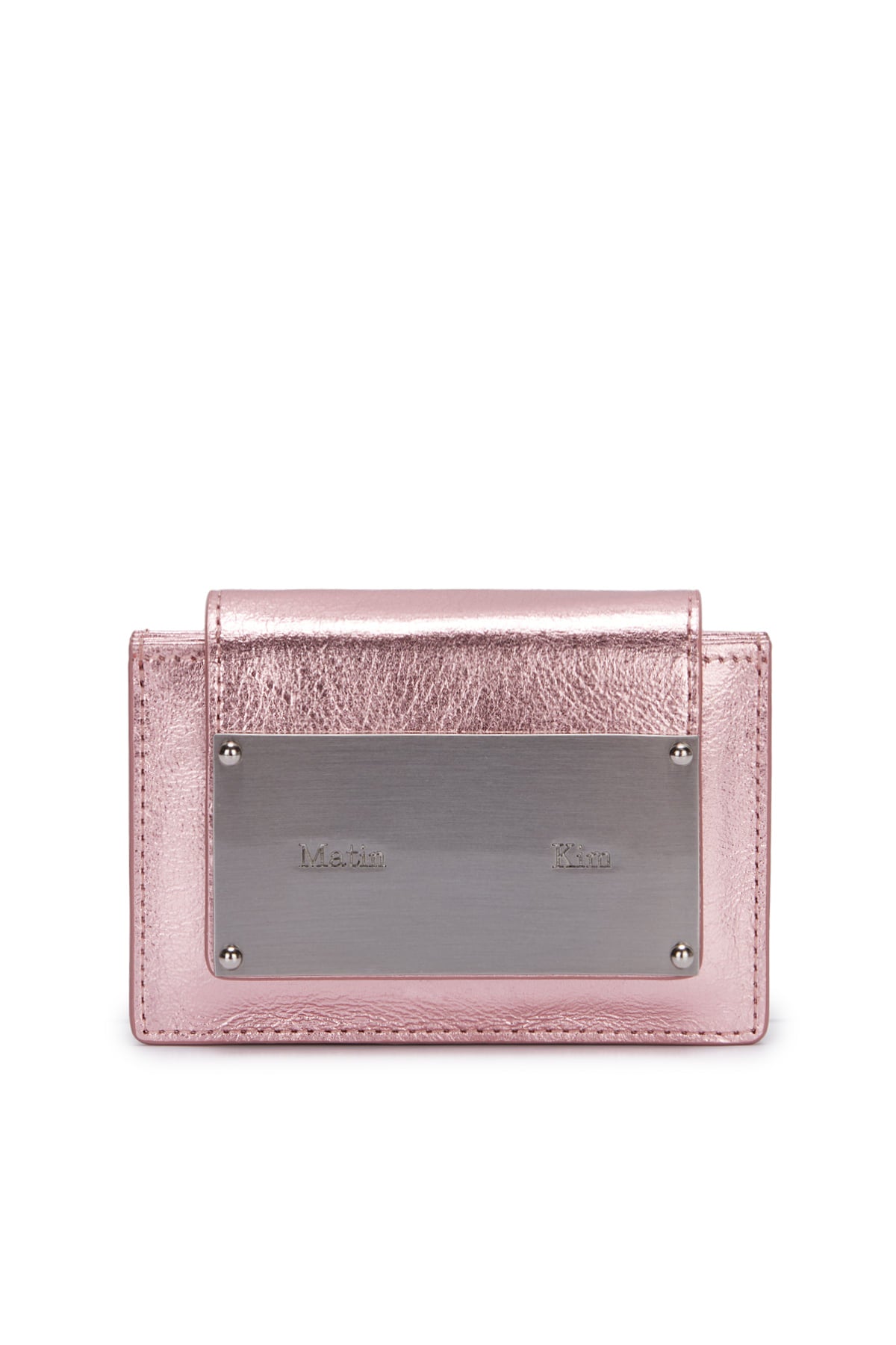 Phụ kiện ví unisex Matin Kim Accordion Wallet màu Indianpink, dáng định hình, bề mặt ánh kim và tem logo kim loại