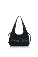 Túi tote nữ thiết kế lưng lưới với logo Matin Kim, màu đen, phong cách hiện đại.