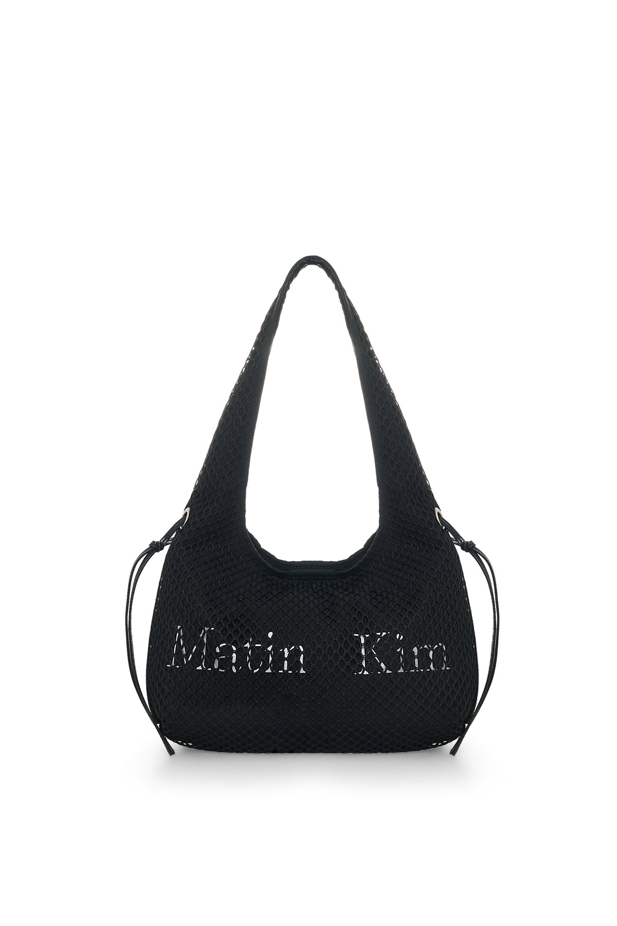 Túi tote nữ thiết kế lưng lưới với logo Matin Kim, màu đen, phong cách hiện đại.