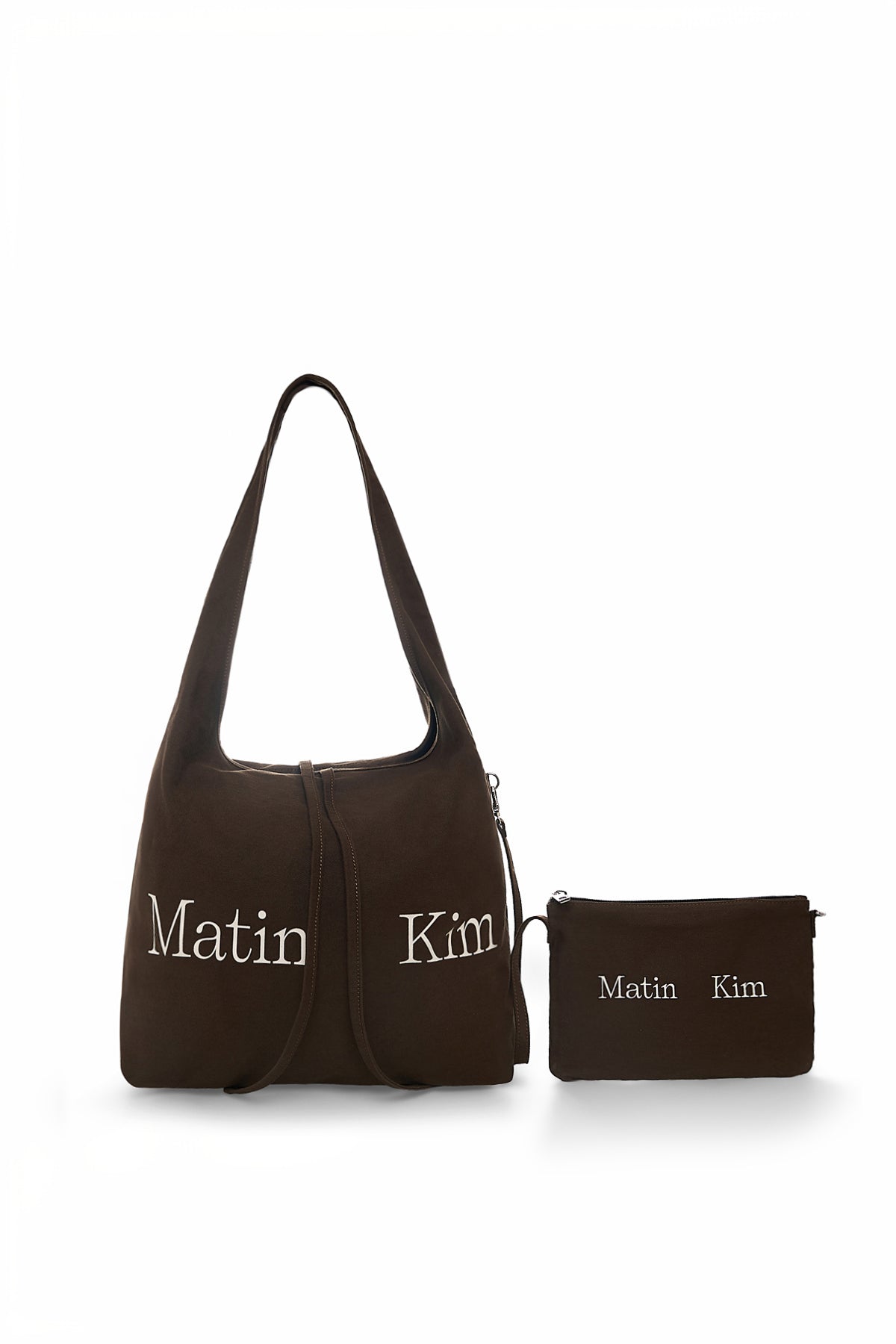 Túi tote nữ với logo Matin Kim, thiết kế hiện đại và đường may nổi bật.