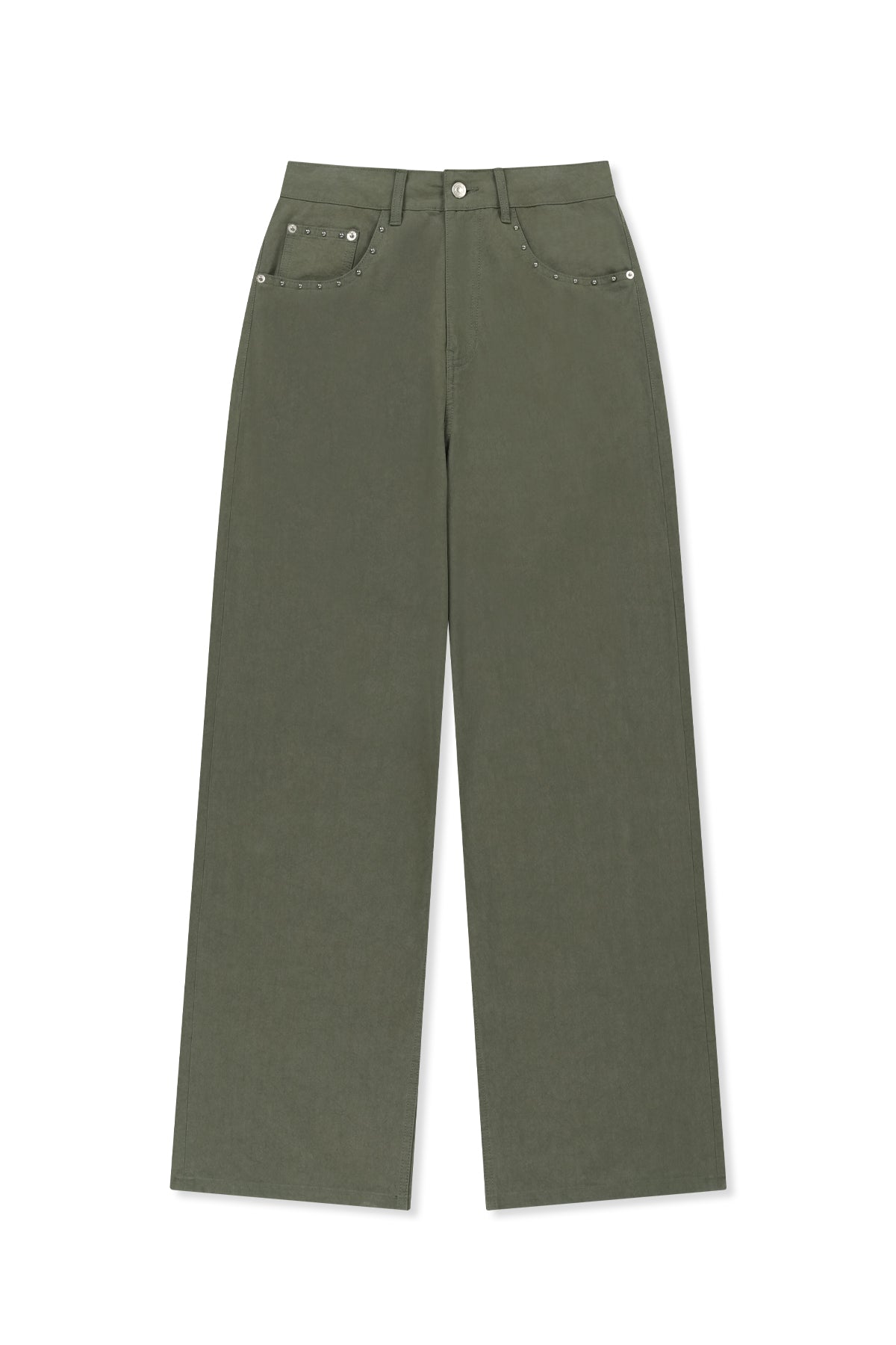 Quần denim nữ baggy khaki với cạp cao và 5 túi tiện lợi.