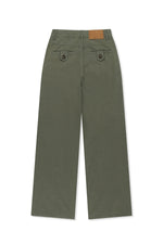 Quần denim nữ baggy khaki với cạp cao và 5 túi tiện lợi.