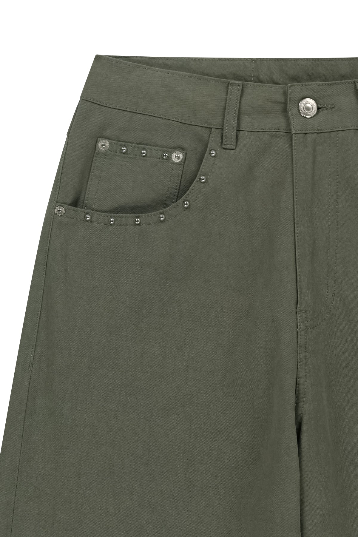Quần denim nữ baggy khaki với cạp cao và 5 túi tiện lợi.