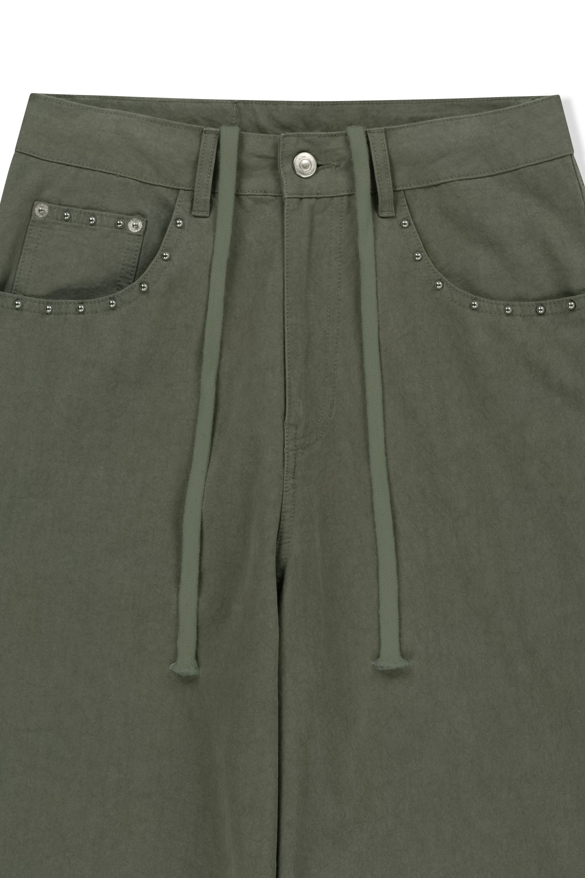 Quần denim nữ baggy khaki với cạp cao và 5 túi tiện lợi.