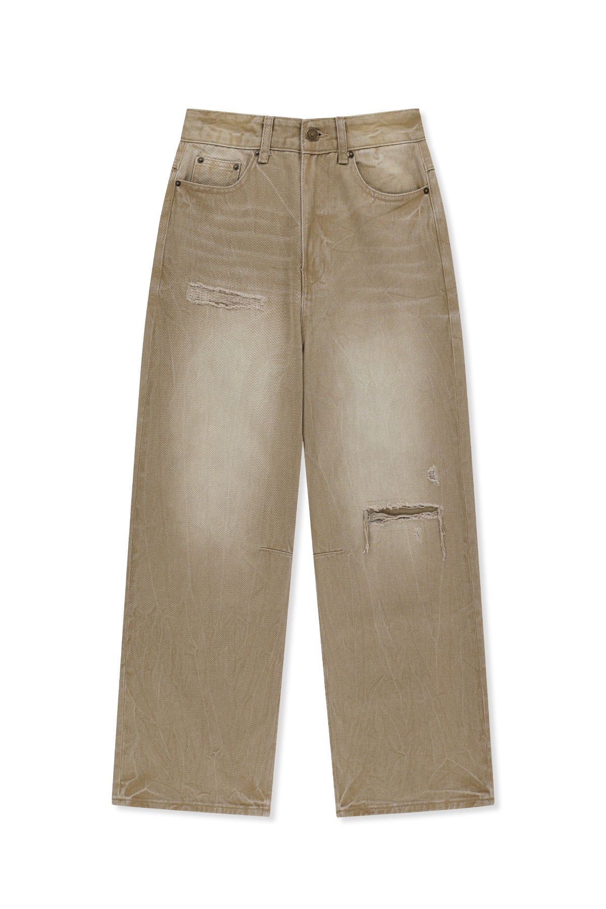 Quần Thời Trang Nữ Matin Kim Back Logo Washed Denim Pants - Beige