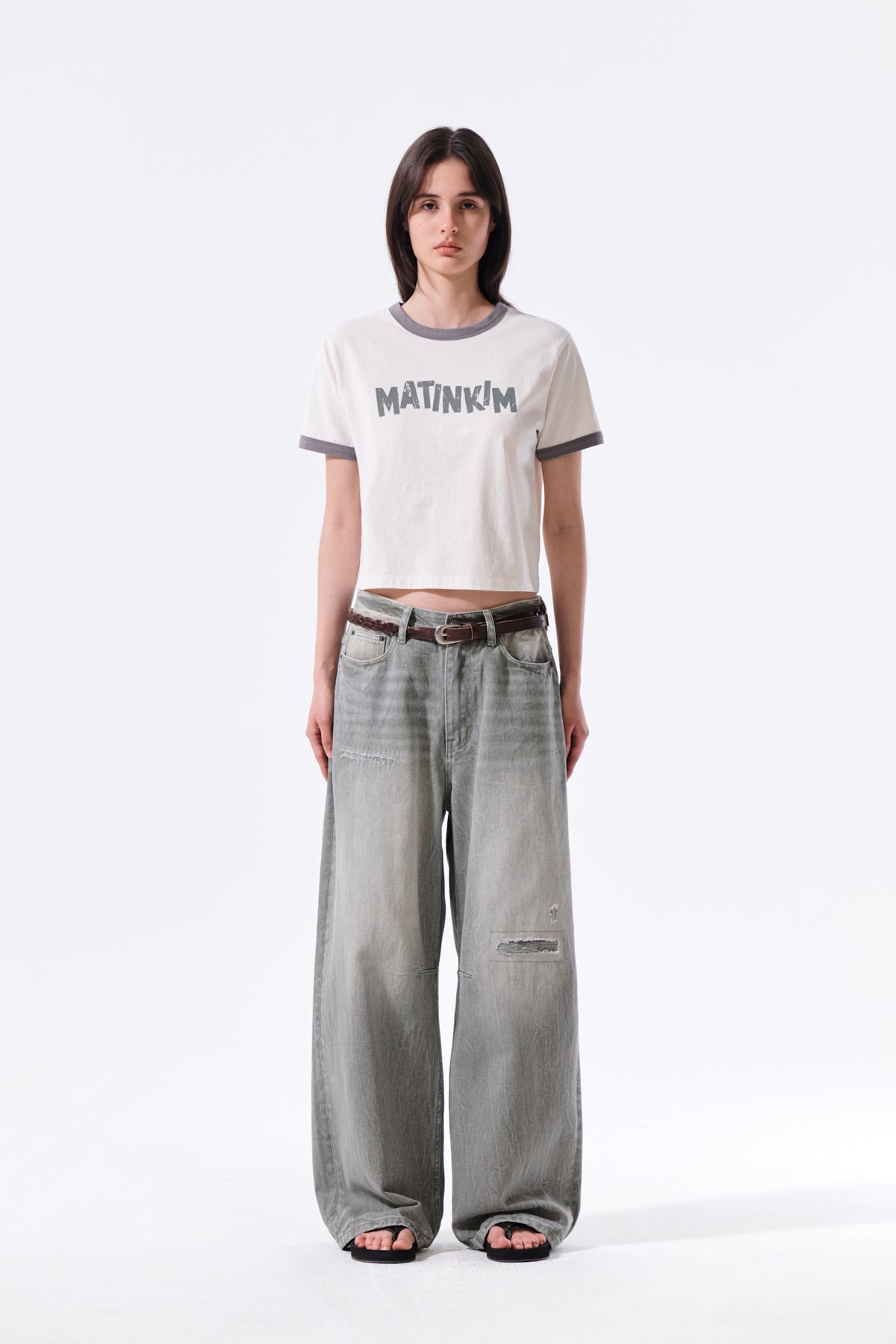 Quần Thời Trang Nữ Matin Kim Back Logo Washed Denim Pants - Khaki