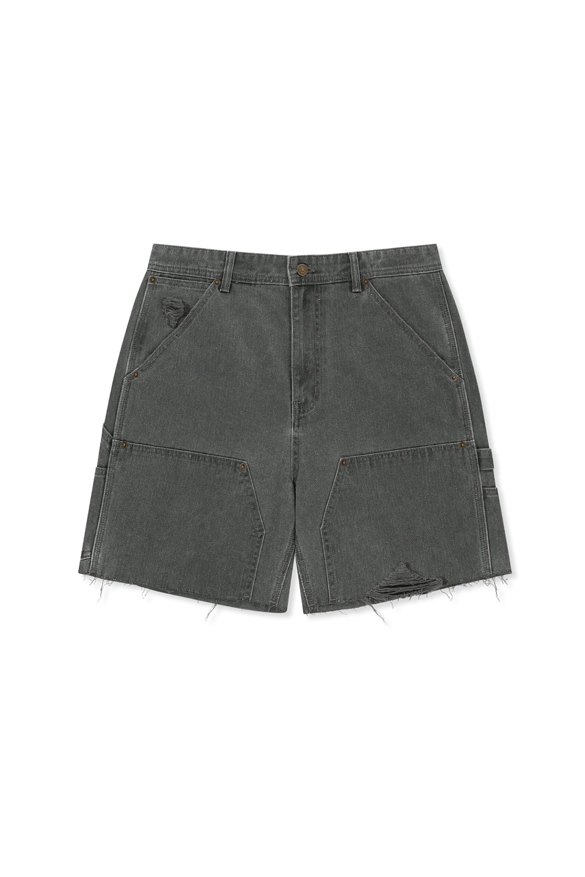 Quần Thời Trang Unisex Matin Kim Heringbone Raw Cut Denim Shorts - Grey