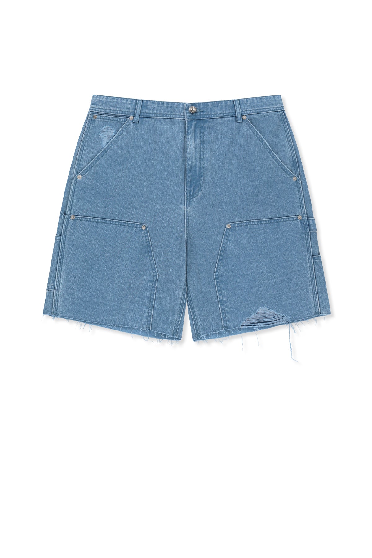 Quần Thời Trang Unisex Matin Kim Heringbone Raw Cut Denim Shorts - Light Blue