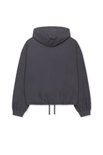 Áo khoác nữ với thiết kế hiện đại, logo Matin Kim thêu, chất liệu cotton mềm mại, và túi kangaroo tiện lợi.