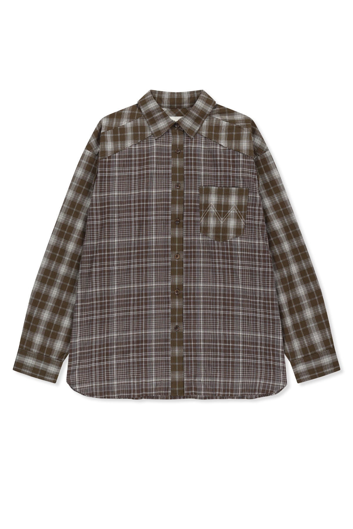 Áo sơ mi unisex với họa tiết caro, cổ sơ mi và tay cài nút, kiểu dáng oversize.
