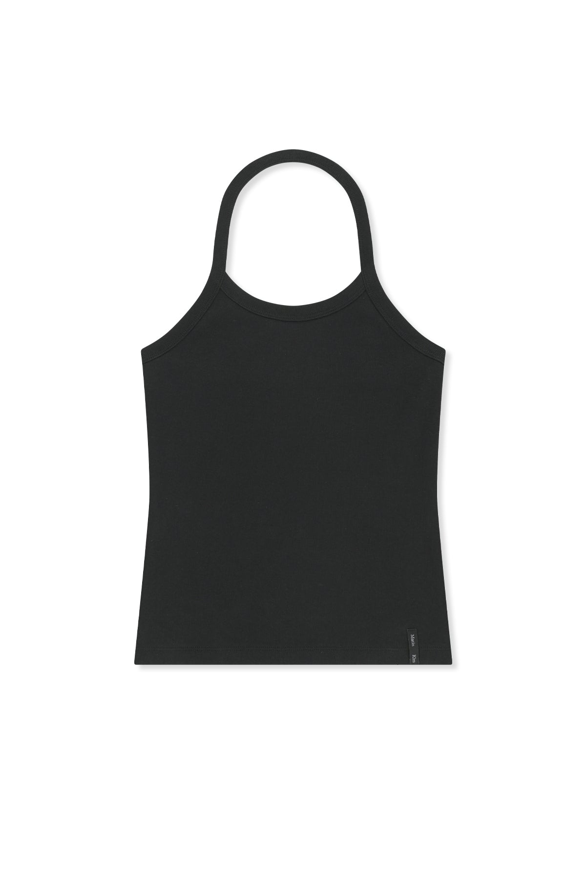 Áo ba lỗ nữ màu đen, thiết kế cổ halter và đường may nổi bật.