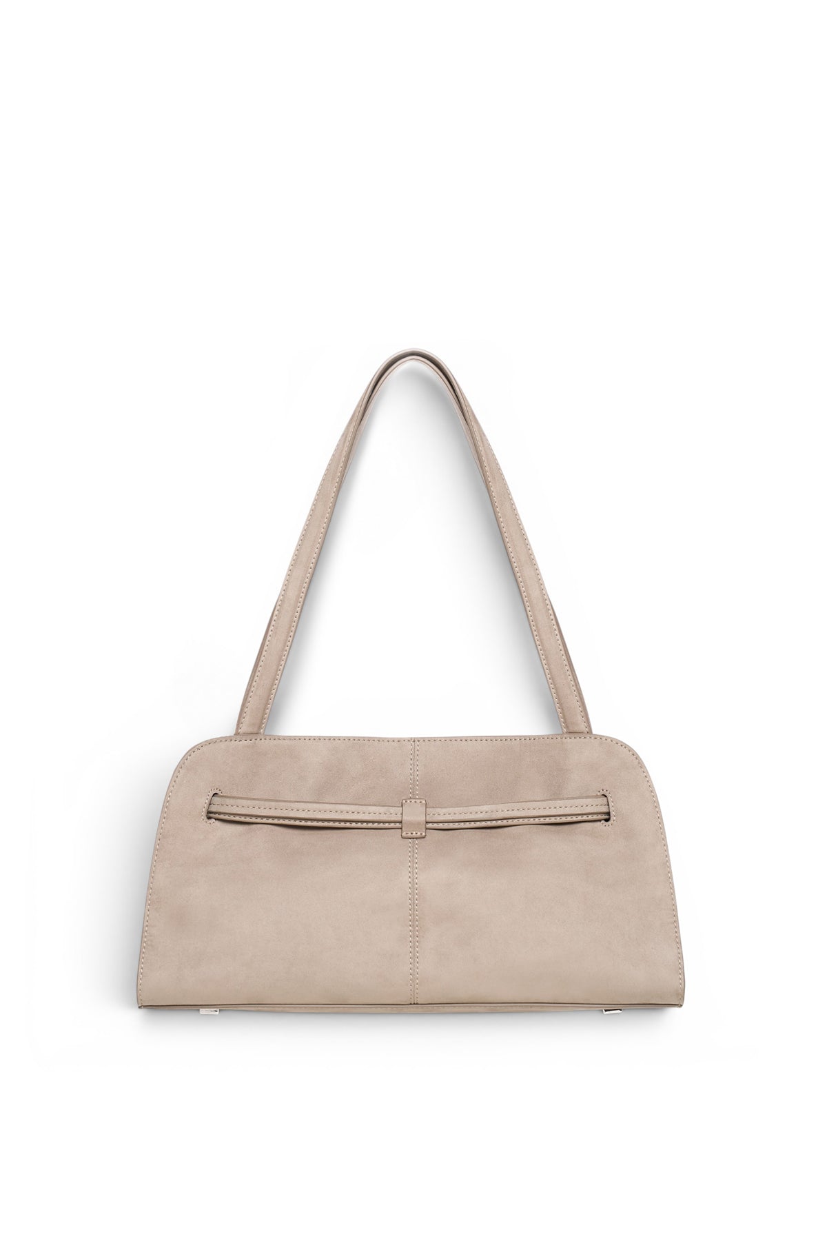Túi đeo vai dây ngắn màu beige, thân túi định hình góc cạnh, khóa nam châm, dành cho nữ.