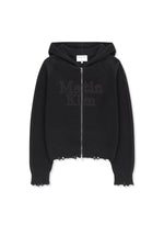 Áo sơ mi unisex màu charcoal có mũ trùm, khóa kéo giữa trước, tay dài, dáng regular dài đến hông.