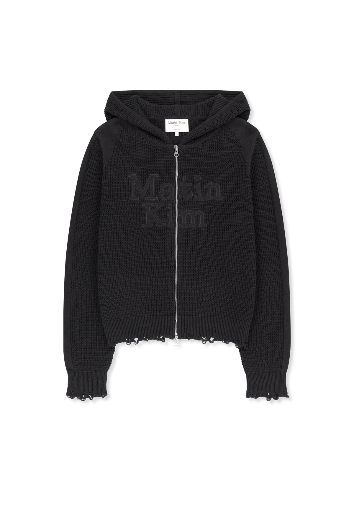 Áo sơ mi unisex màu charcoal có mũ trùm, khóa kéo giữa trước, tay dài, dáng regular dài đến hông.