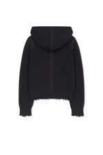 Áo sơ mi unisex màu charcoal có mũ trùm, khóa kéo giữa trước, tay dài, dáng regular dài đến hông.