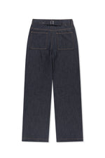 Chân váy nữ denim cotton wash tối màu, cạp cao, phom ống rộng dáng lửng