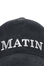 Nón bóng chày unisex màu charcoal, vành cong, logo Matin Kim thêu ở mảng trước, dây strapback phía sau.