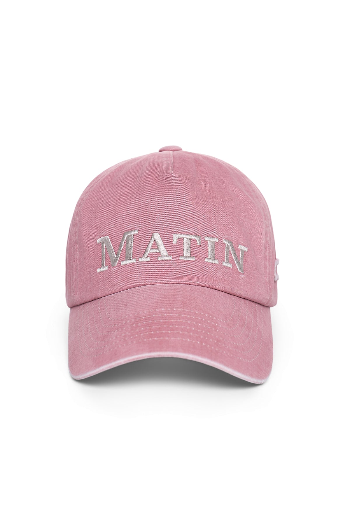 Nón bóng chày unisex màu hồng, vành cong, logo Matin Kim thêu ở mặt trước, dây strapback điều chỉnh được.