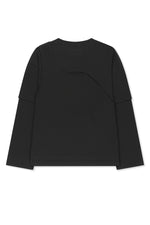 Áo blouse nữ cotton dáng rộng, cổ tròn, tay dài, lưng khoét, màu đen