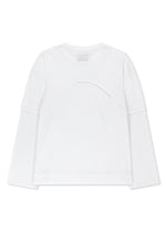 Áo blouse nữ cotton màu trắng, cổ tròn, tay dài, dáng regular dài đến hông, thiết kế khoét lưng.