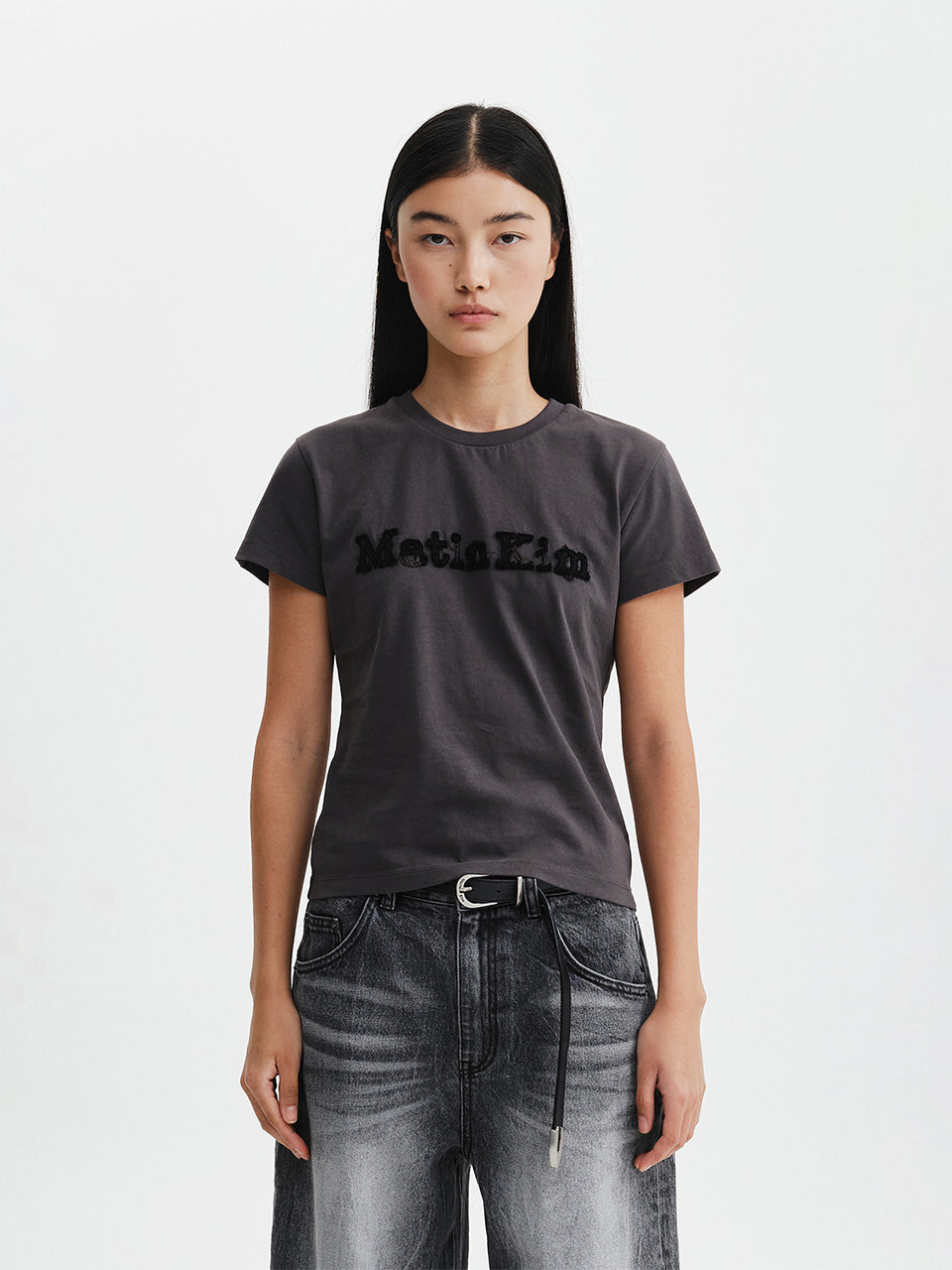 Áo Thời Trang Nữ Matin Kim Applique Logo Slim Top - Charcoal