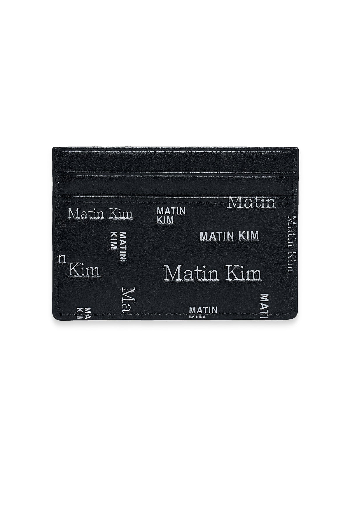Ví đựng thẻ da unisex với logo in toàn bộ, thiết kế góc cạnh và miếng vá dập nổi.